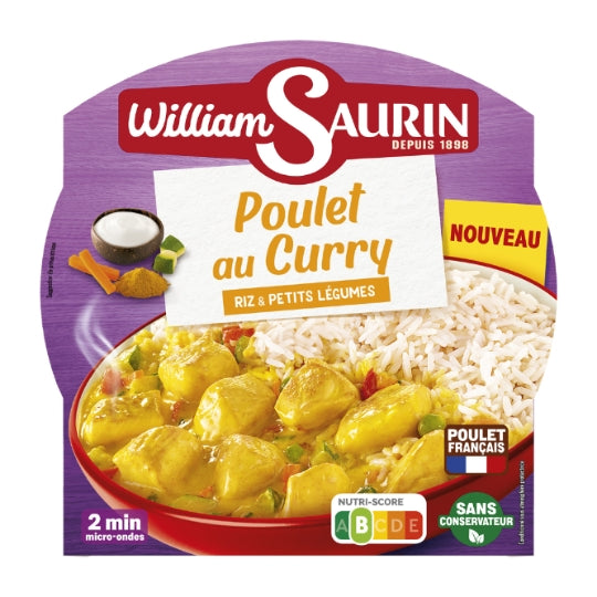 WILLIAM SAURIN Riz Poulet au Curry, Riz et Petits Légumes 300g