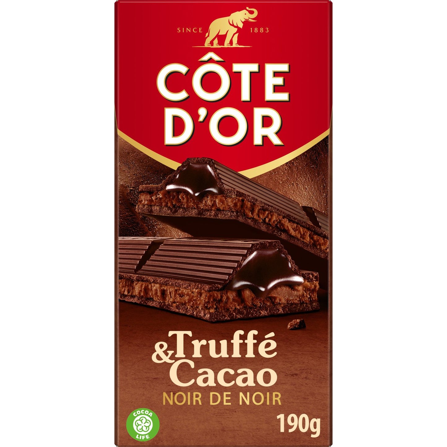 COTE D'OR Tablette de Chocolat Noir Truffé et Cacao 190g