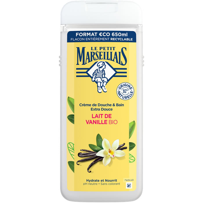 LE PETIT MARSEILLAIS Cream Texture Extra Gentle Shower Gel Organic Vanilla Milk Without Colorants 650ml