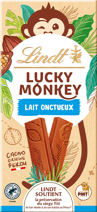 LINDT Lucky Monkey Creamy Milk Chocolate Bar 100g
