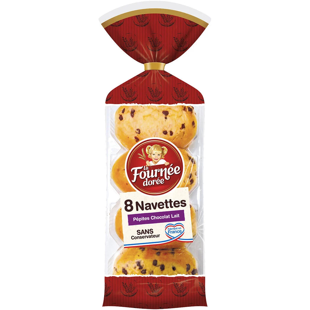 LA FOURNEE DOREE Navette aux pépites de chocolat au lait x8 - 360g