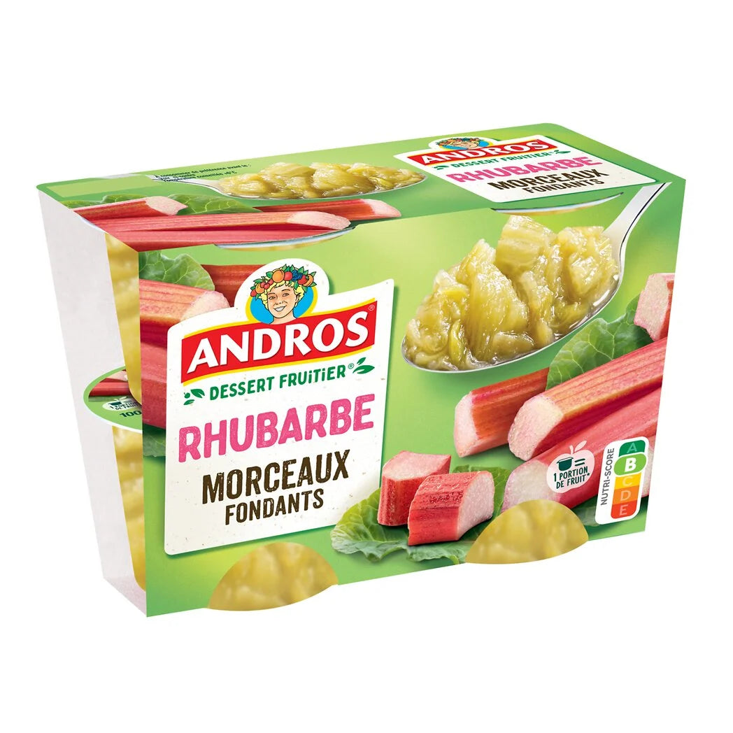 ANDROS Dessert fruitier rhubarbe morceaux fondants les 4 x 100g