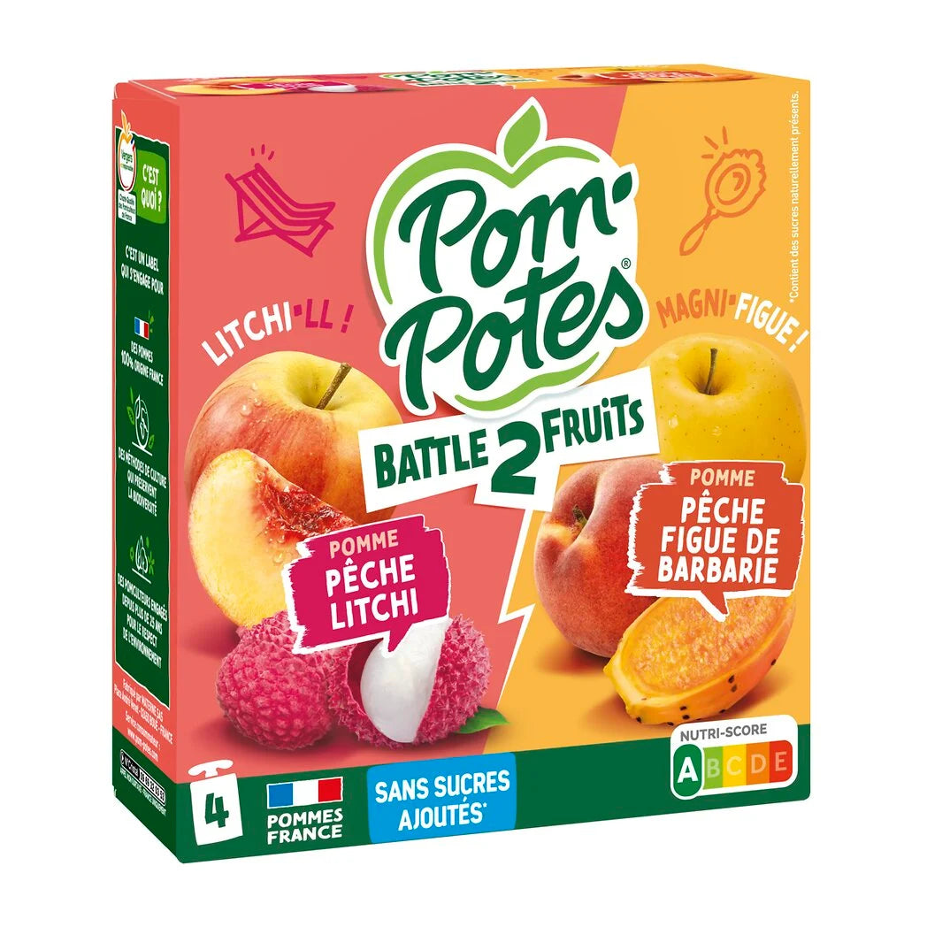 POM'POTES Fruchtpüree 2 Früchte Apfel Pfirsich Feige 4x90g