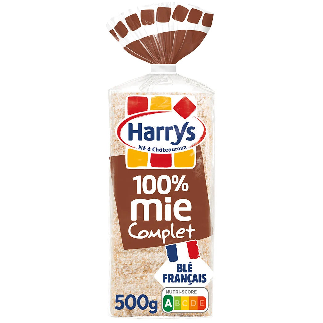 HARRYS 100% Mie - Pain de mie complet sans croûte x20 - 500g