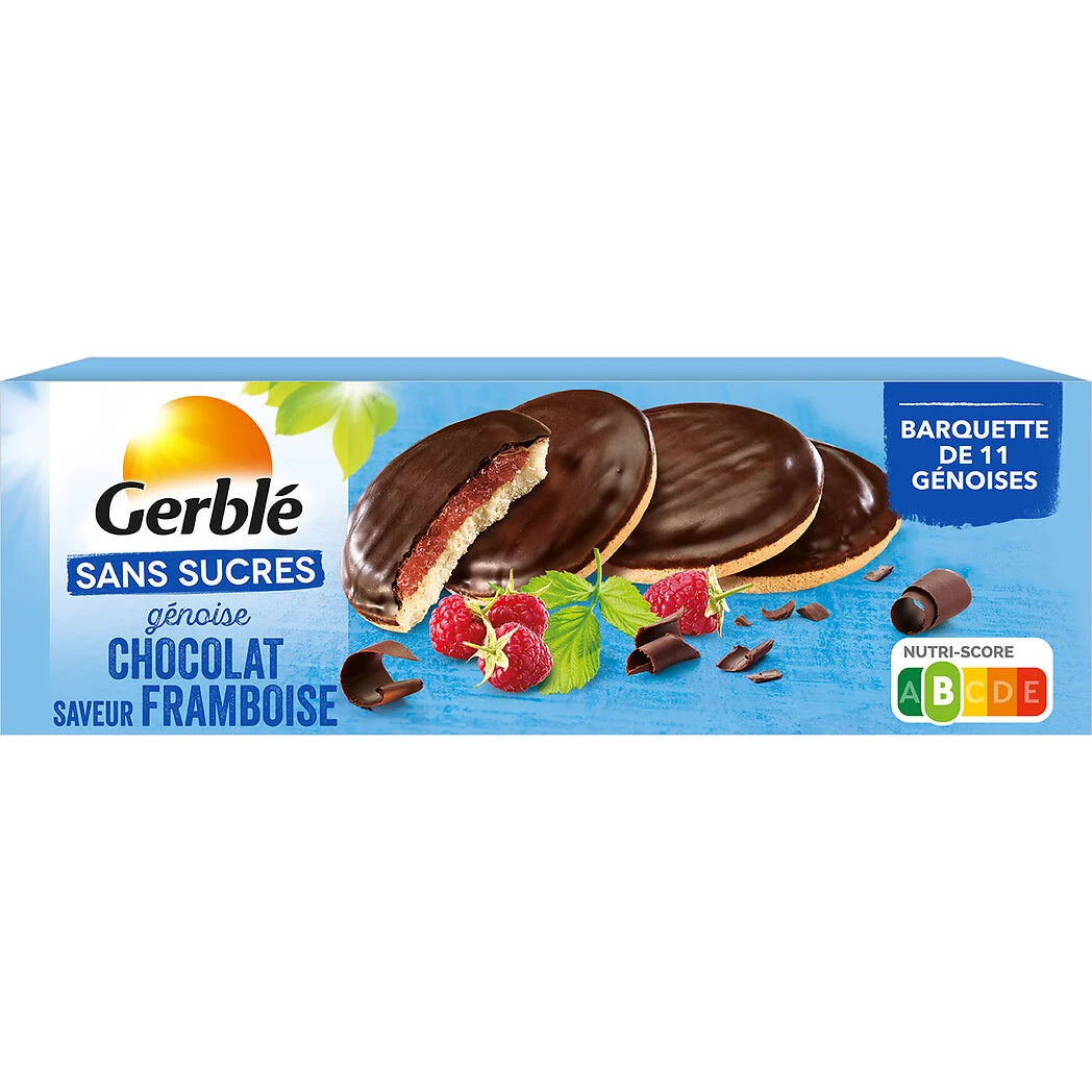 GERBLE Biscuit génoise chocolat framboise sans sucres 140g