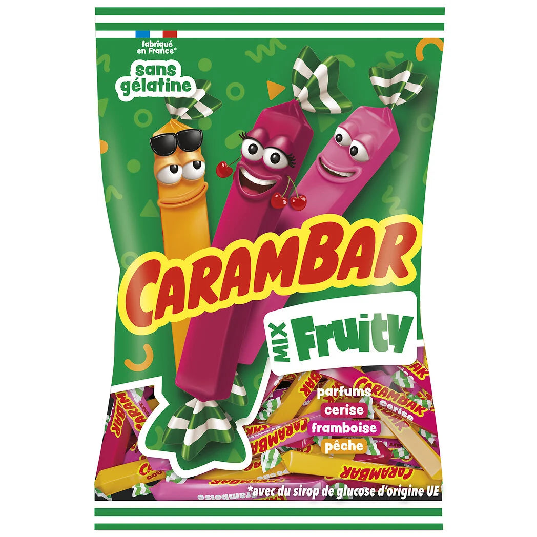 CARAMBAR Bonbons CaraFruity parfums cerise, framboise ou pêche 380g