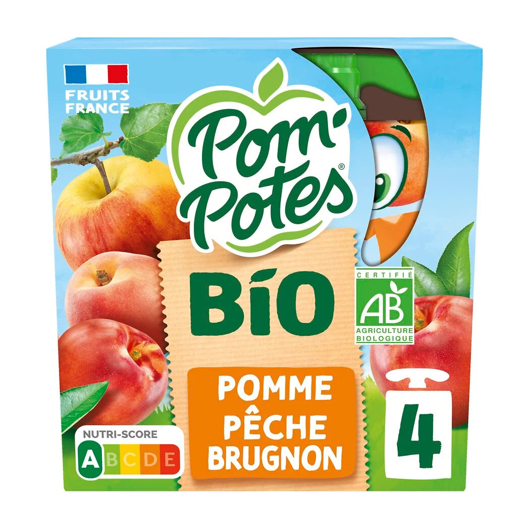POM'POTES Compotes bio pomme pêche brugnon 4x90g