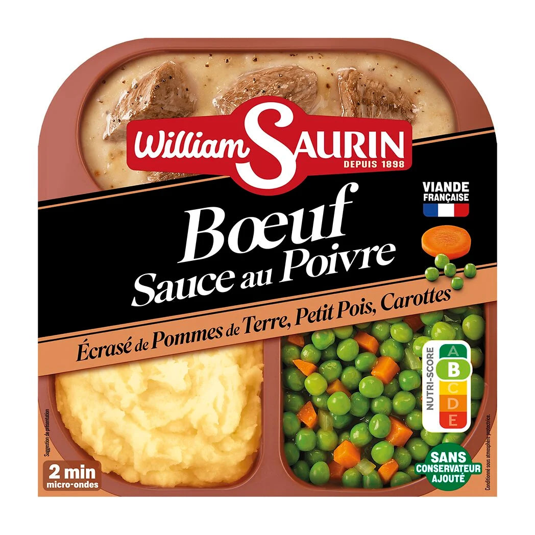 WILLIAM SAURIN Bœuf sauce au poivre écrasé de pomme de terre petits pois et carottes 320g