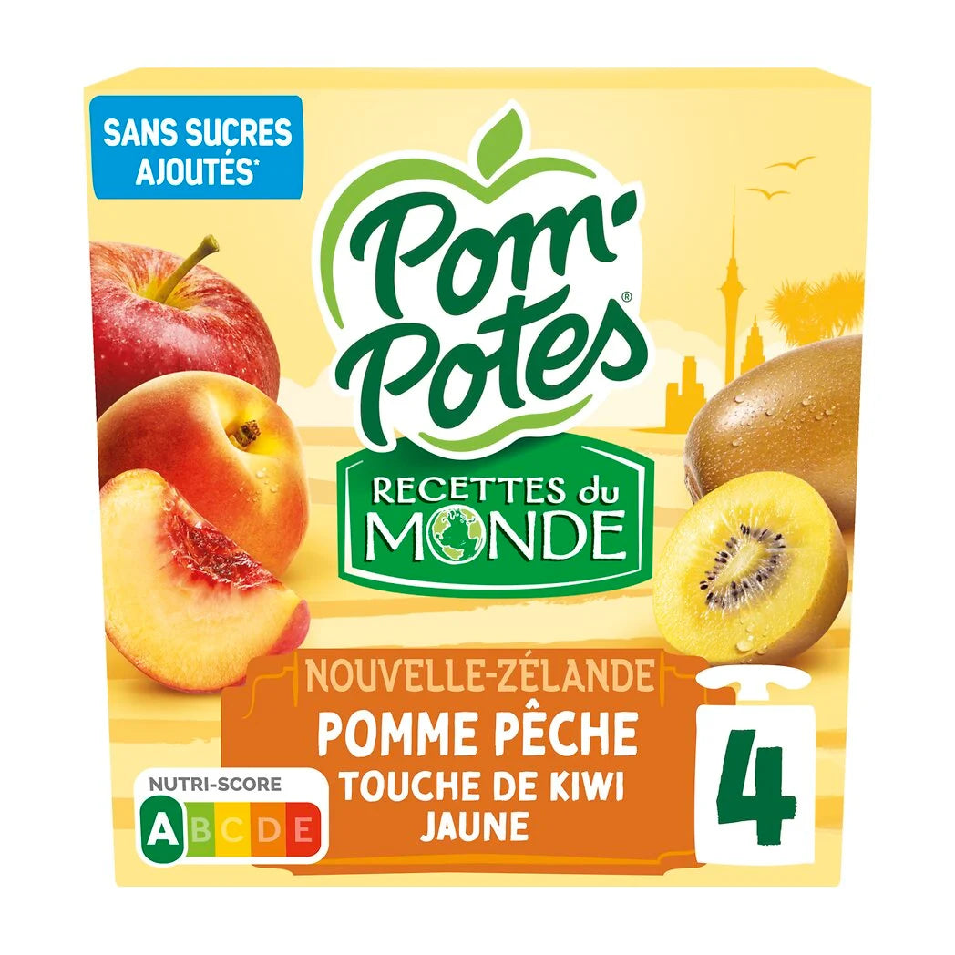 POM'POTES - Compotes recette Nouvelle Zélande pomme pêche touche de kiwi jaune 4x90g