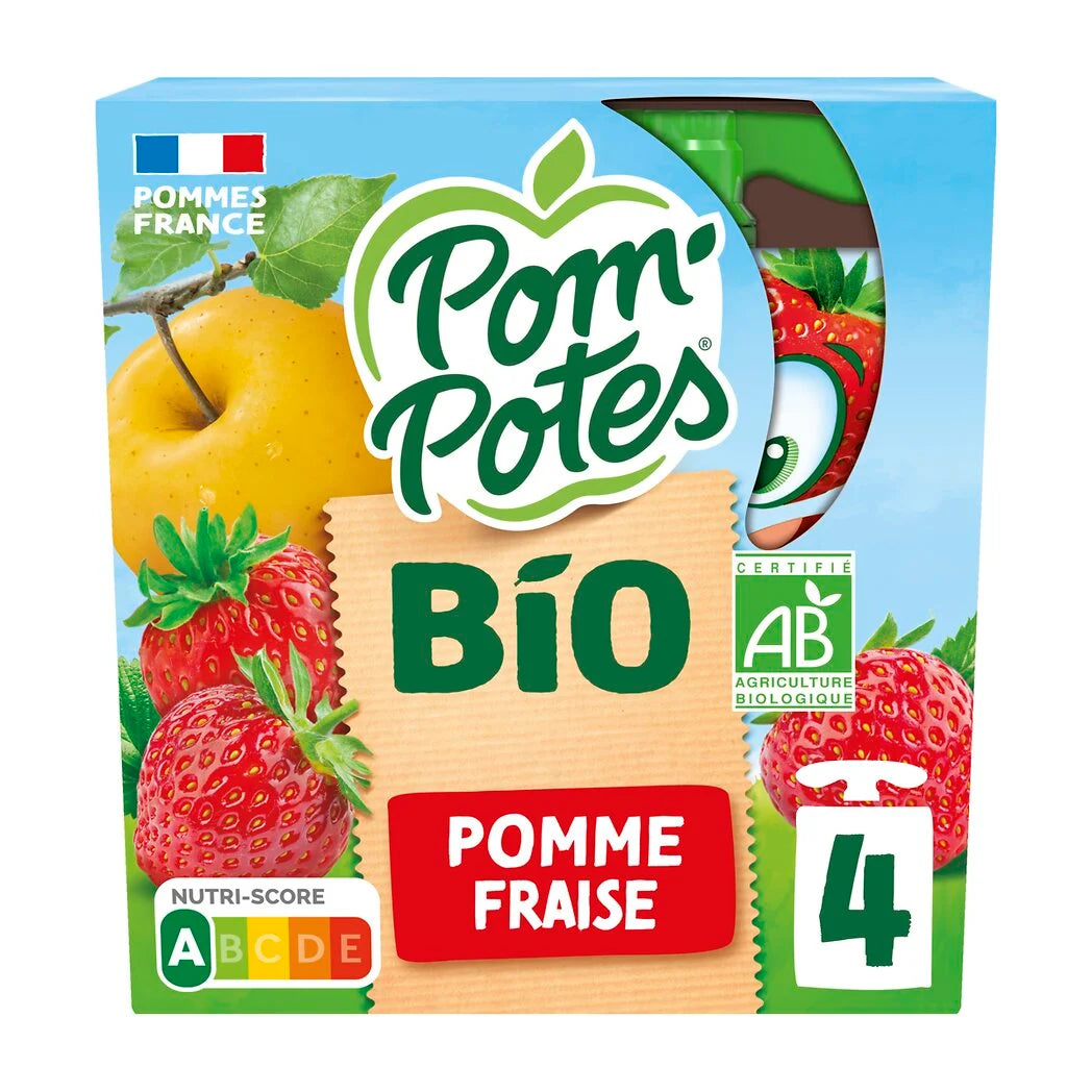 POM'POTES Compotes bio pomme fraise 4x90g