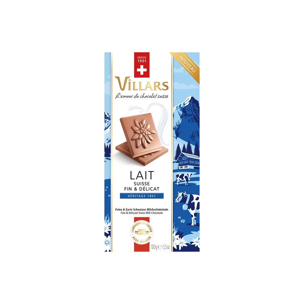 VILLARS Héritage 1901 – Fine & Delicate Swiss Milk Chocolate Bar 100g