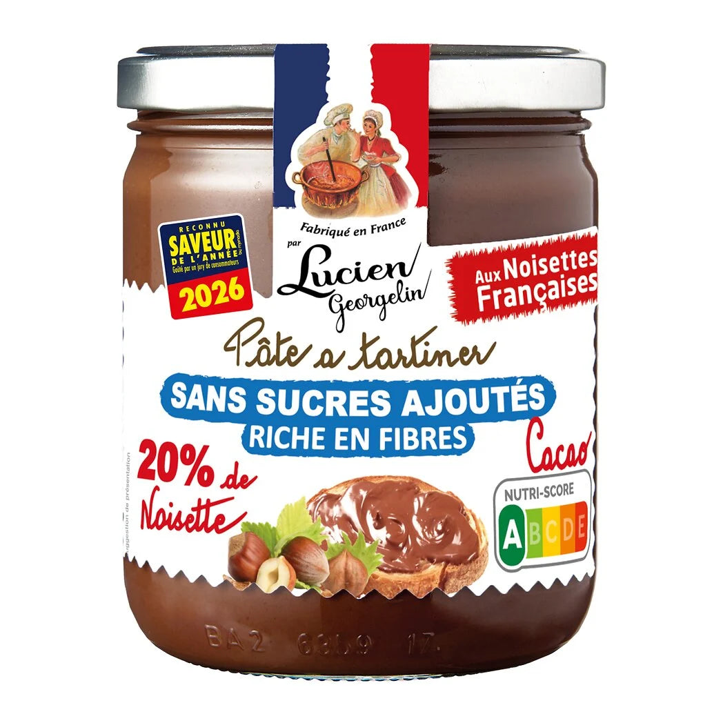 LUCIEN GEORGELIN Pâte à tartiner sans sucre ajouté noisettes françaises et cacao 400g