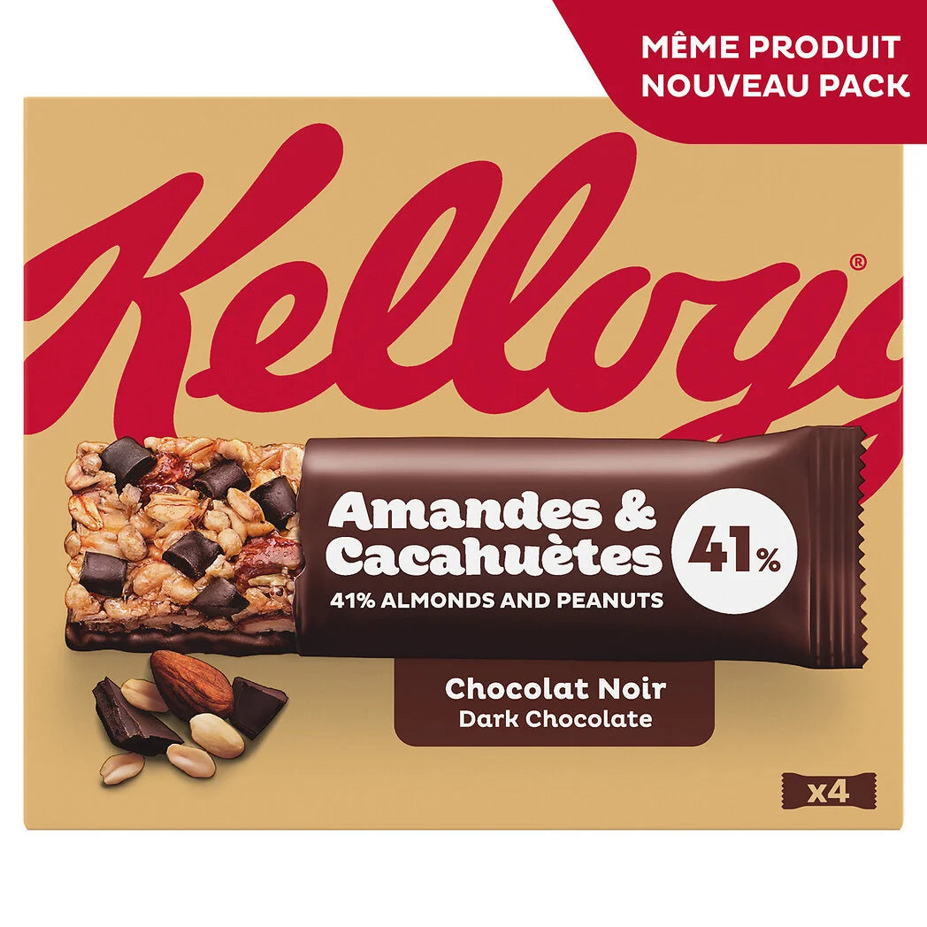 KELLOGG'S Extra - Barres de céréales amandes grillées et chocolat noir 4x32g