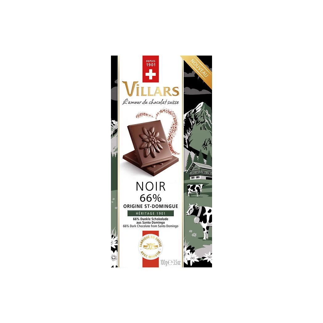 VILLARS 66% Dark Chocolate Bar – Dominican Republic Origin 100g