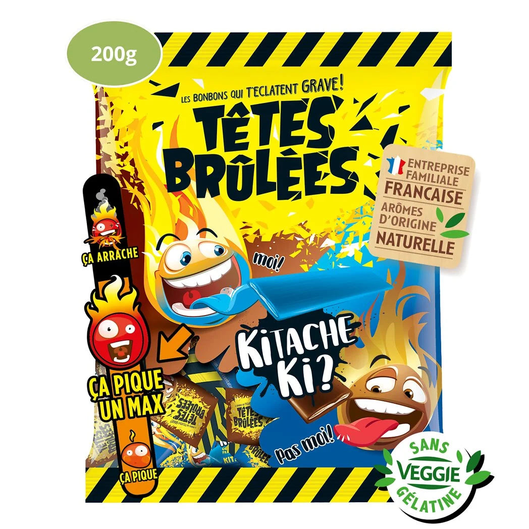 TÊTES BRÛLÉES - Bonbons Barres goûts framboise Kitache-cola 200g