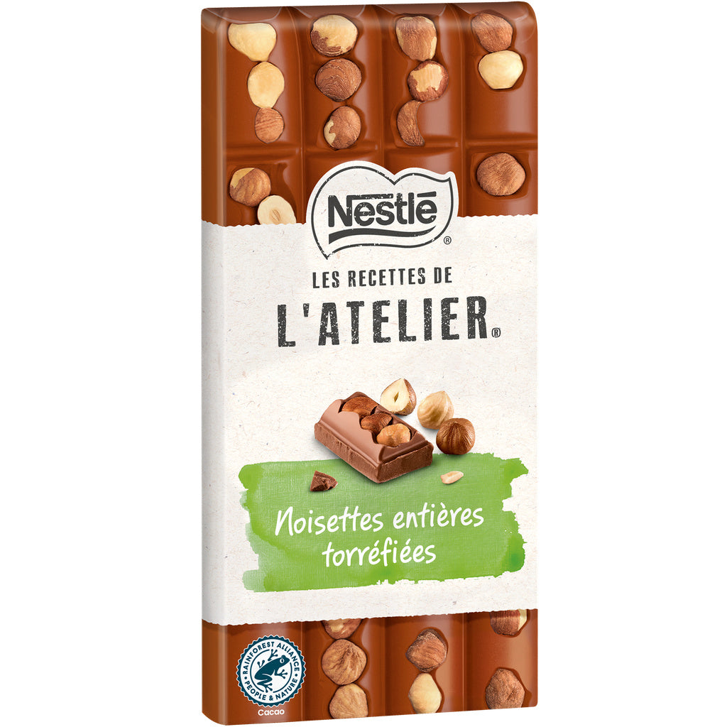 NESTLÉ Tablette de chocolat au lait noisettes entières torréfiées 170g