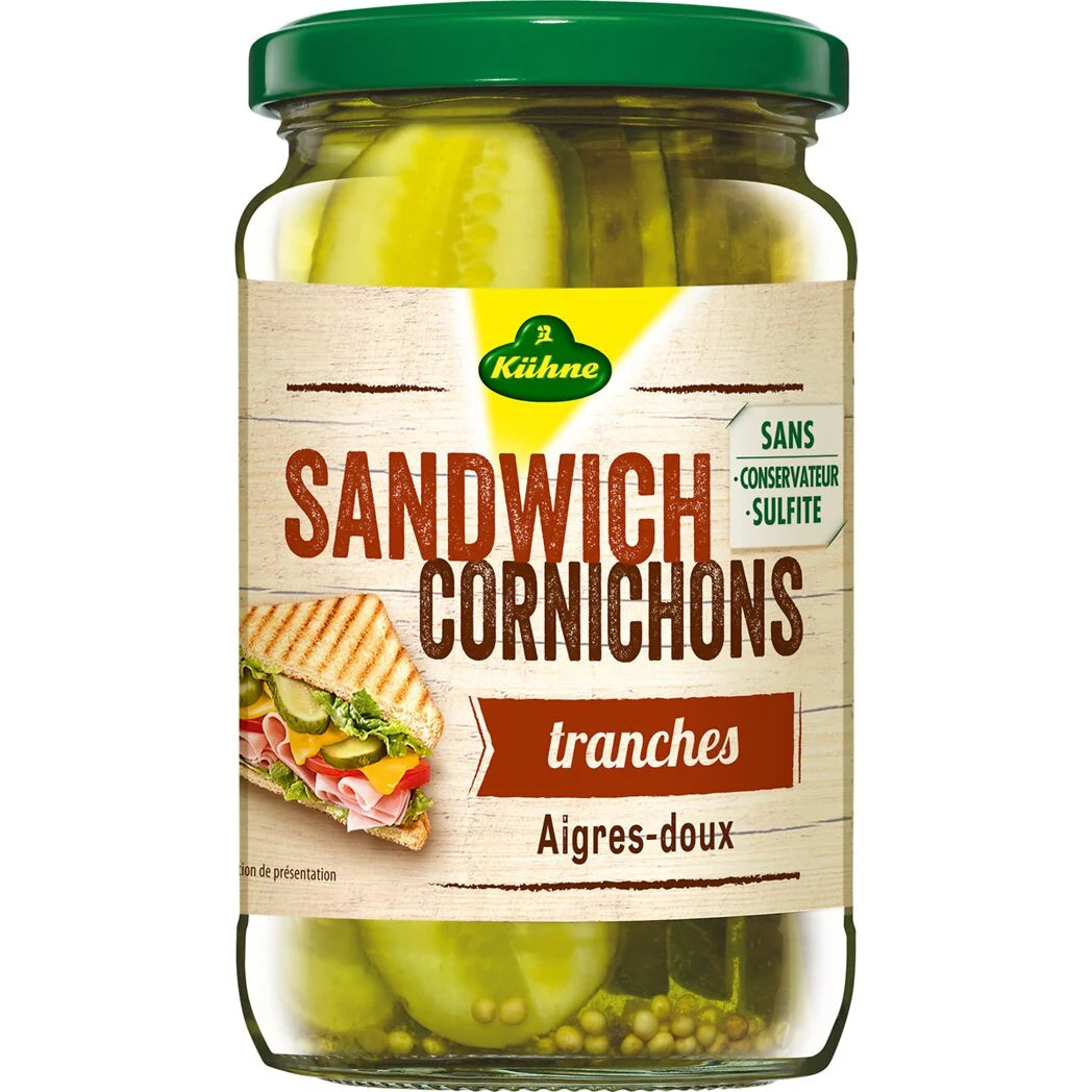 KUHNE Cornichons spécial sandwich aigres-doux 185g
