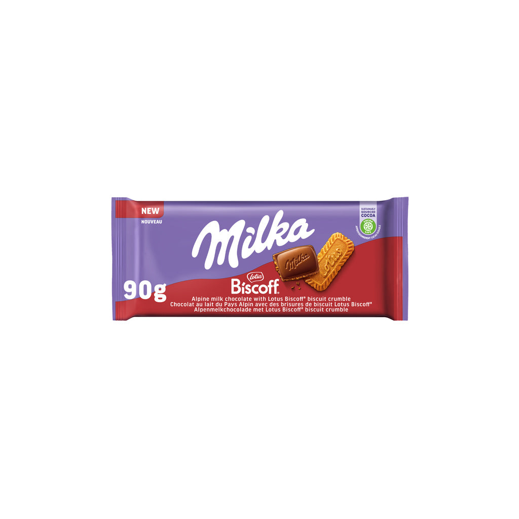MILKA Tablette de chocolat au lait et biscuit Biscoff 90g