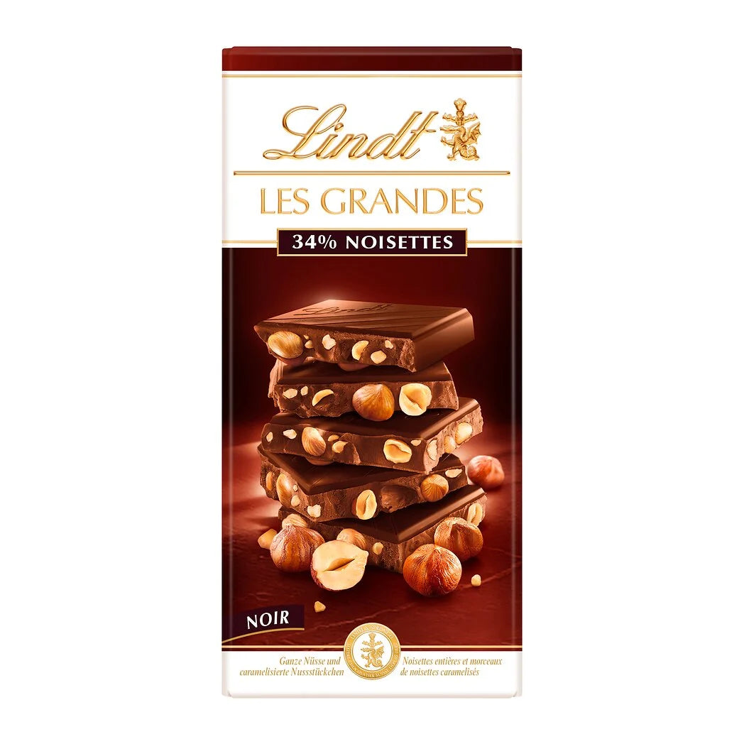LINDT Les Grandes - Chocolat noir 34% noisettes 150g