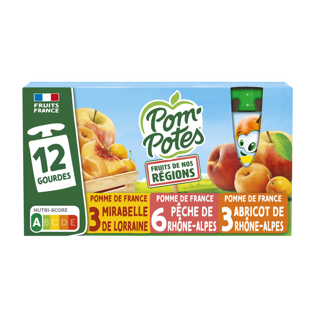 POM'POTES pomme pêche de Rhône-Alpes, pomme mirabelle de Lorraine, pomme abricot de Rhône-Alpes - Fruits de nos régions