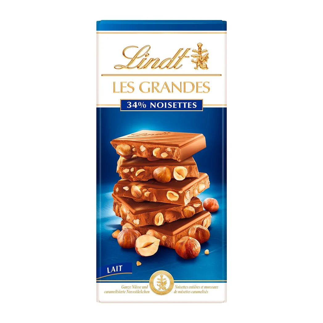 LINDT Les Grandes - Chocolat au lait 34% noisettes 150g