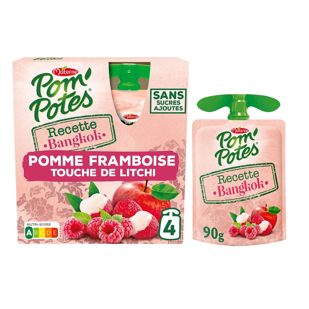 POM'POTES Compotes Recettes du Monde bangkok - pomme framboise touche de litchi 4x90g