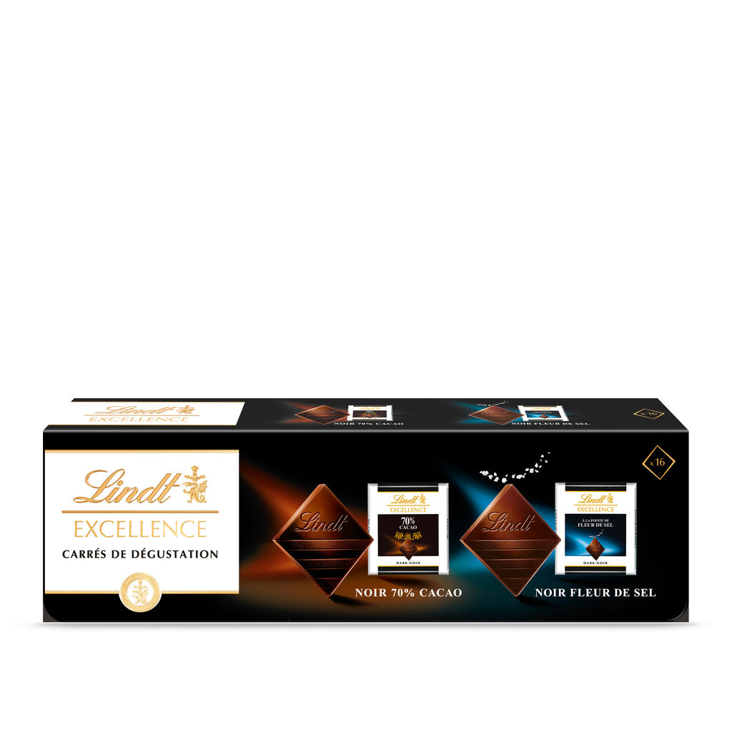LINDT Excellence - Assortiment de carrés dégustation chocolat noir 70% et fleur de sel x16
