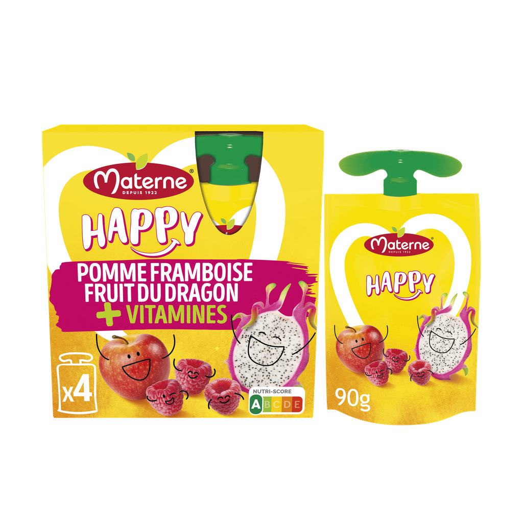 MATERNE Compotes Framboise et Fruit du Dragon + Vitamines 4x90g