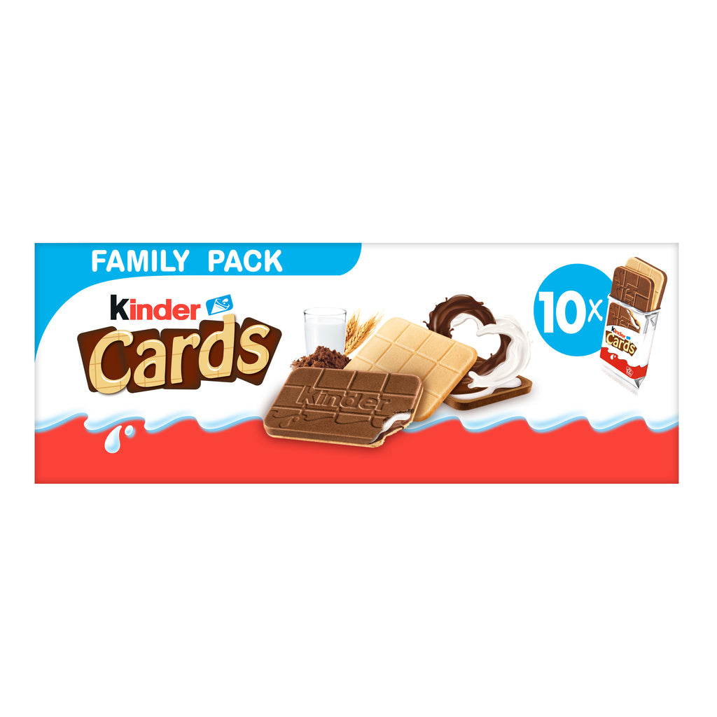 KINDER Biscuits gaufrettes fourrées au lait et au cacao - Cards 2x10 - 256g