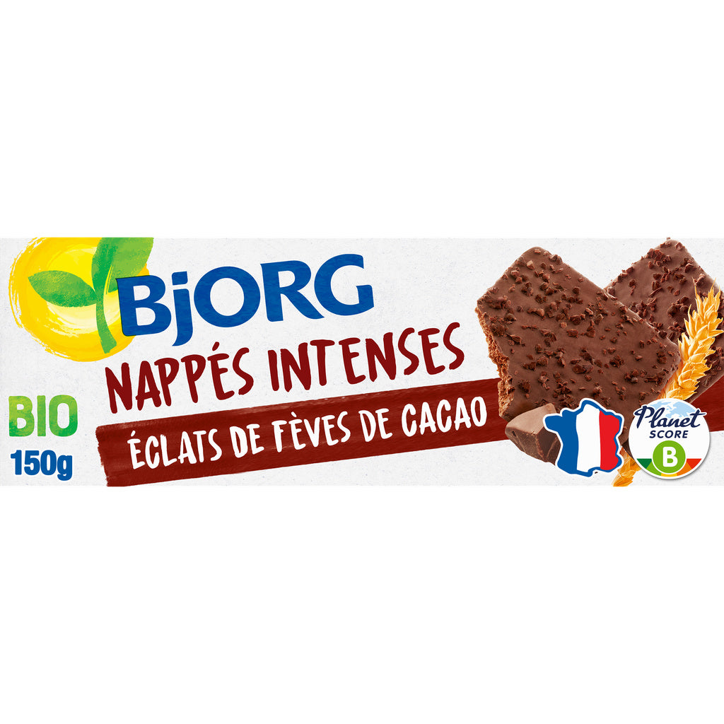 BJORG Biscuits nappé chocolat intense éclats de fèves de cacao BIO 150g