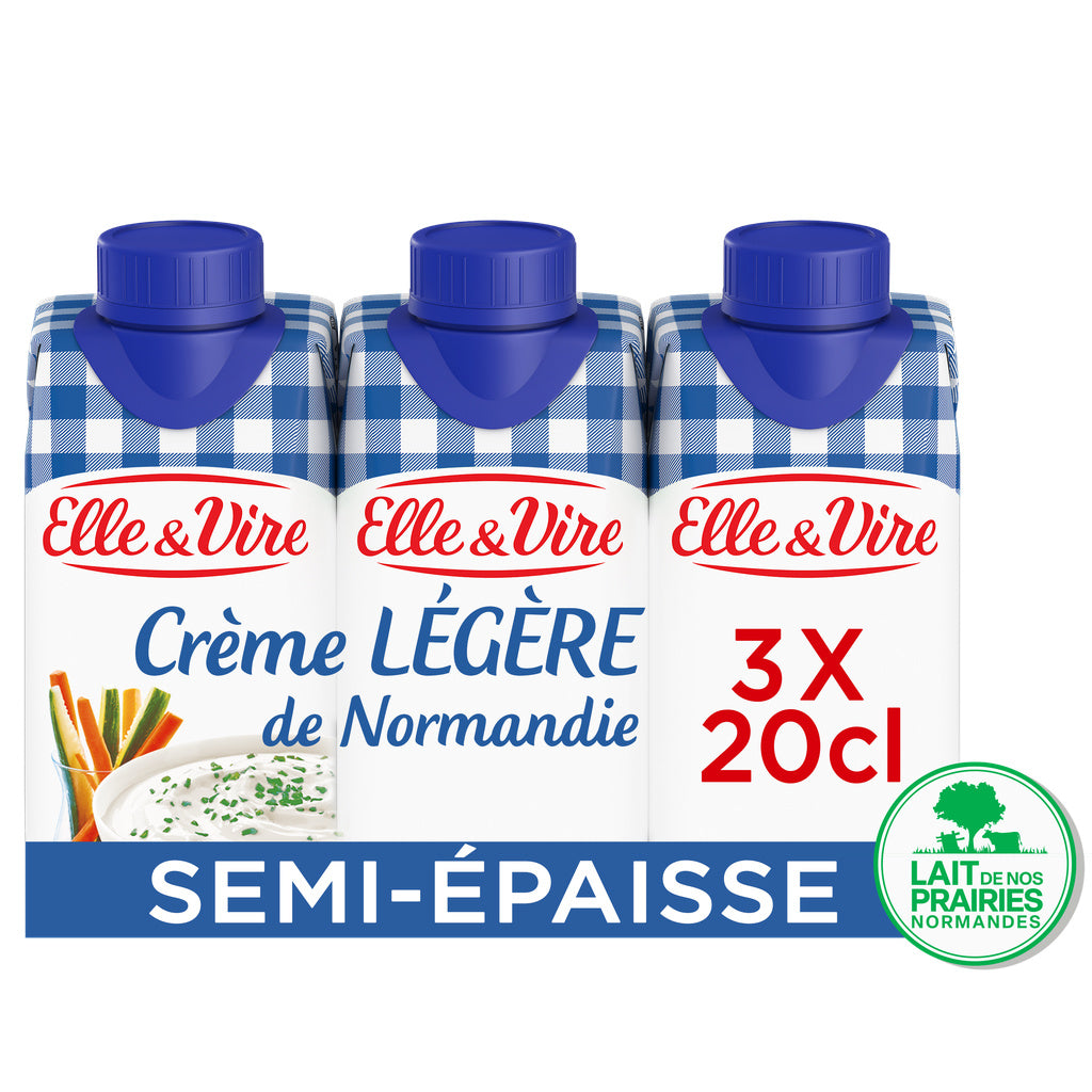 ELLE & VIRE Crème UHT légère semi-épaisse 18% MG 3x200ml