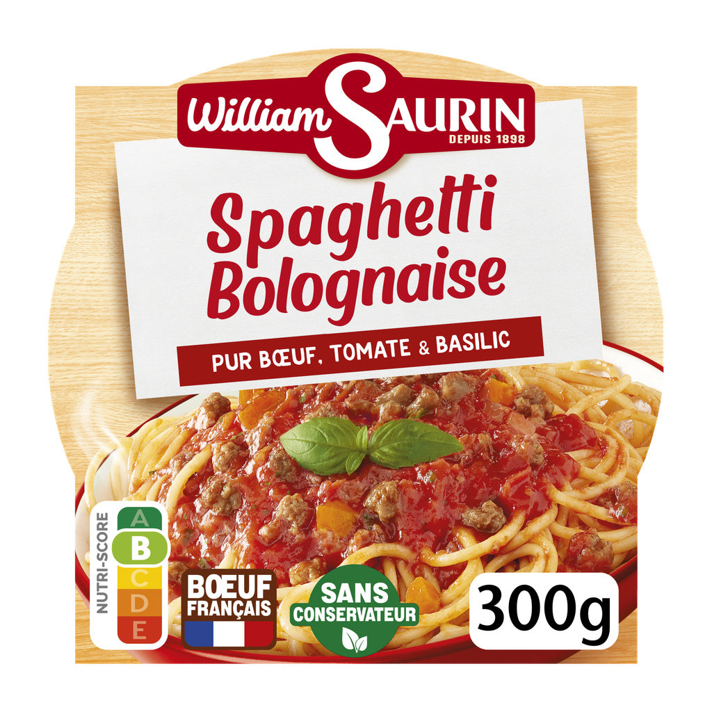 WILLIAM SAURIN Spaghetti bolognaise pur bœuf tomate et basilic 300g