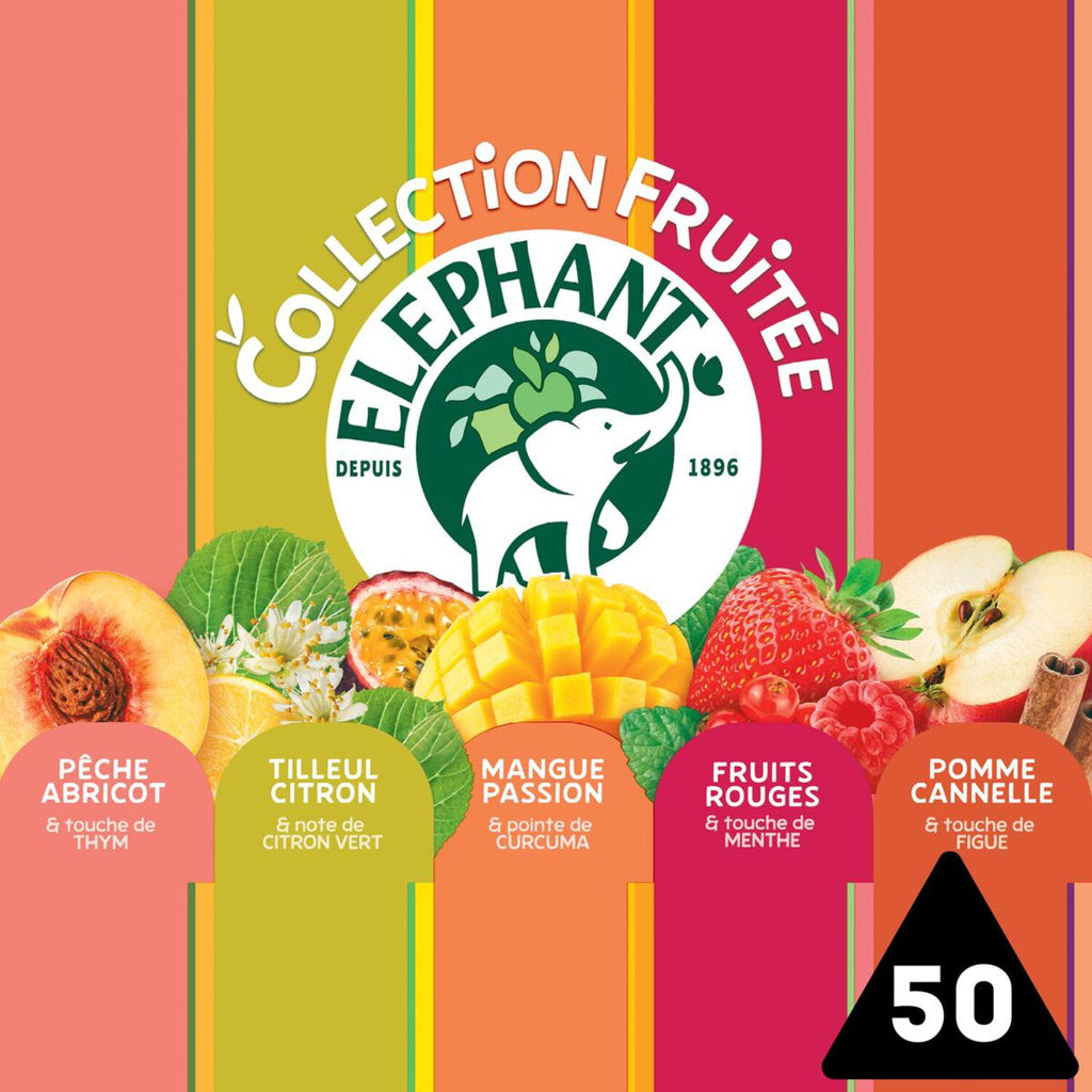 ELEPHANT Infusion fruitée pêche abricot, tilleul citron, mangue passion, fraise framboise groseille, pomme cannelle x50