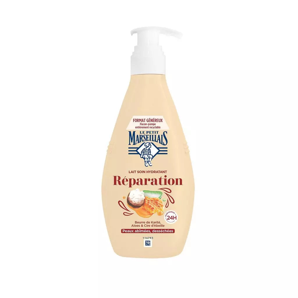 LE PETIT MARSEILLAIS 24H moisturizing repair body lotion with shea butter, aloe, and beeswax for damaged and dry skin 400ml