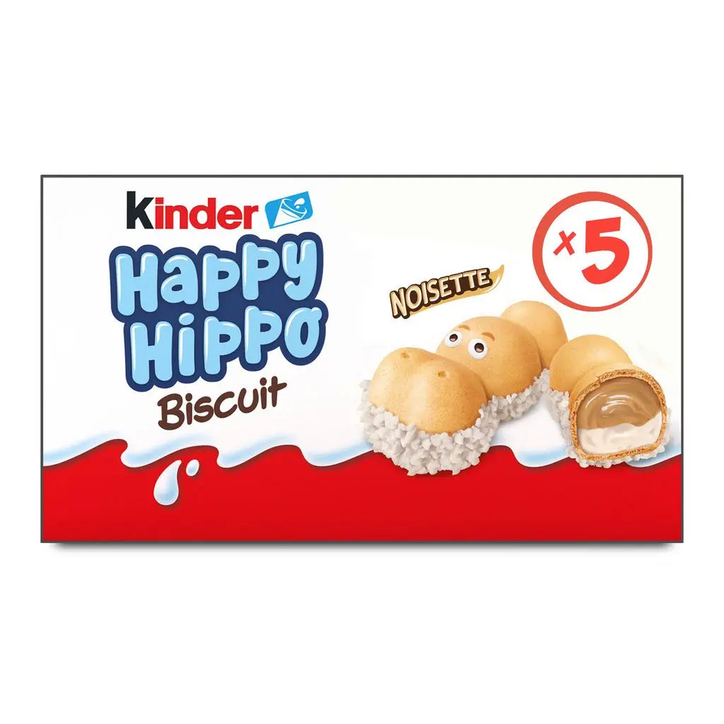 KINDER Happy Hippo biscuits en forme d'hippopotame fourrés lait et noisettes x5 - 104g