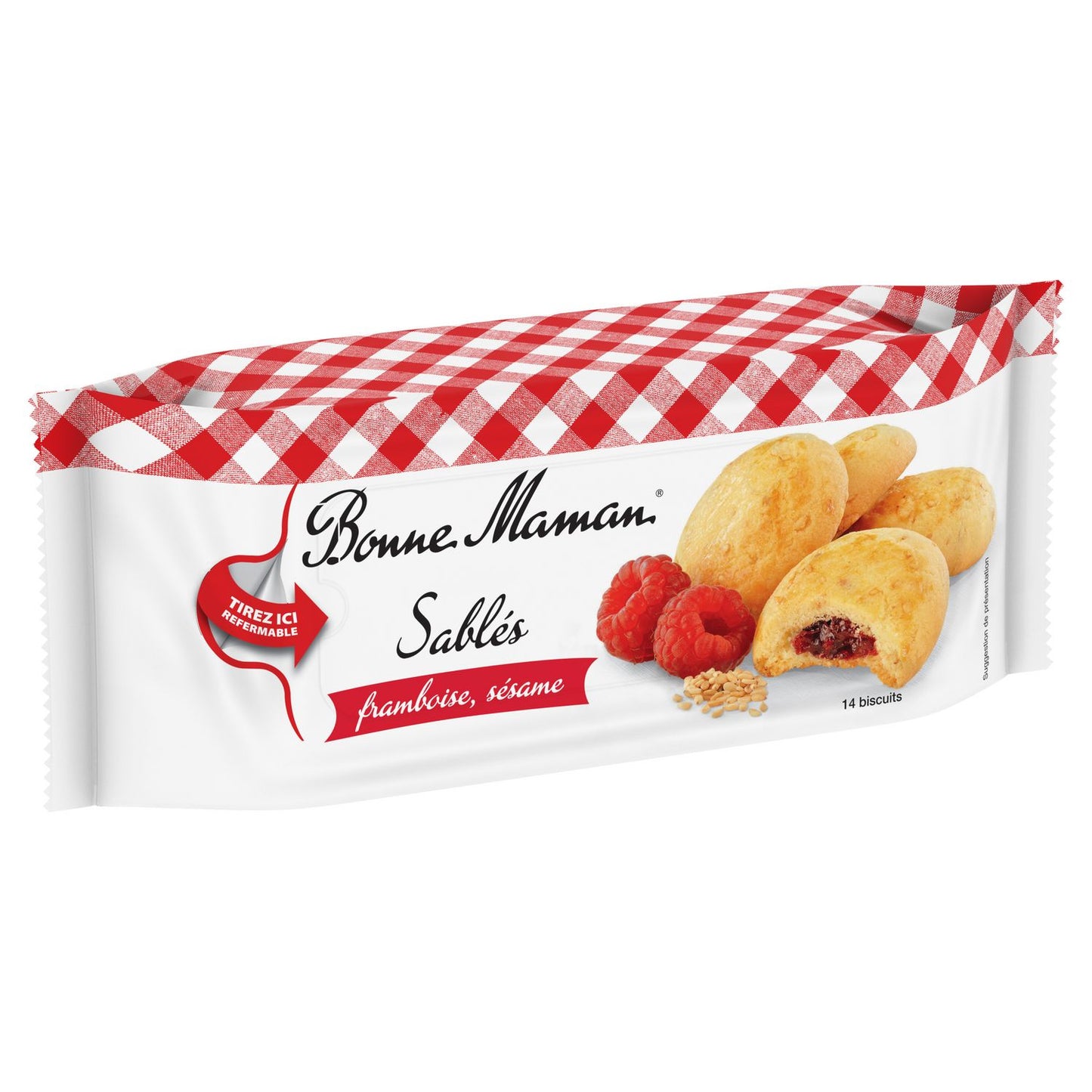 BONNE MAMAN Raspberry & Sesame Shortbread Biscuits 14 pcs – 150g