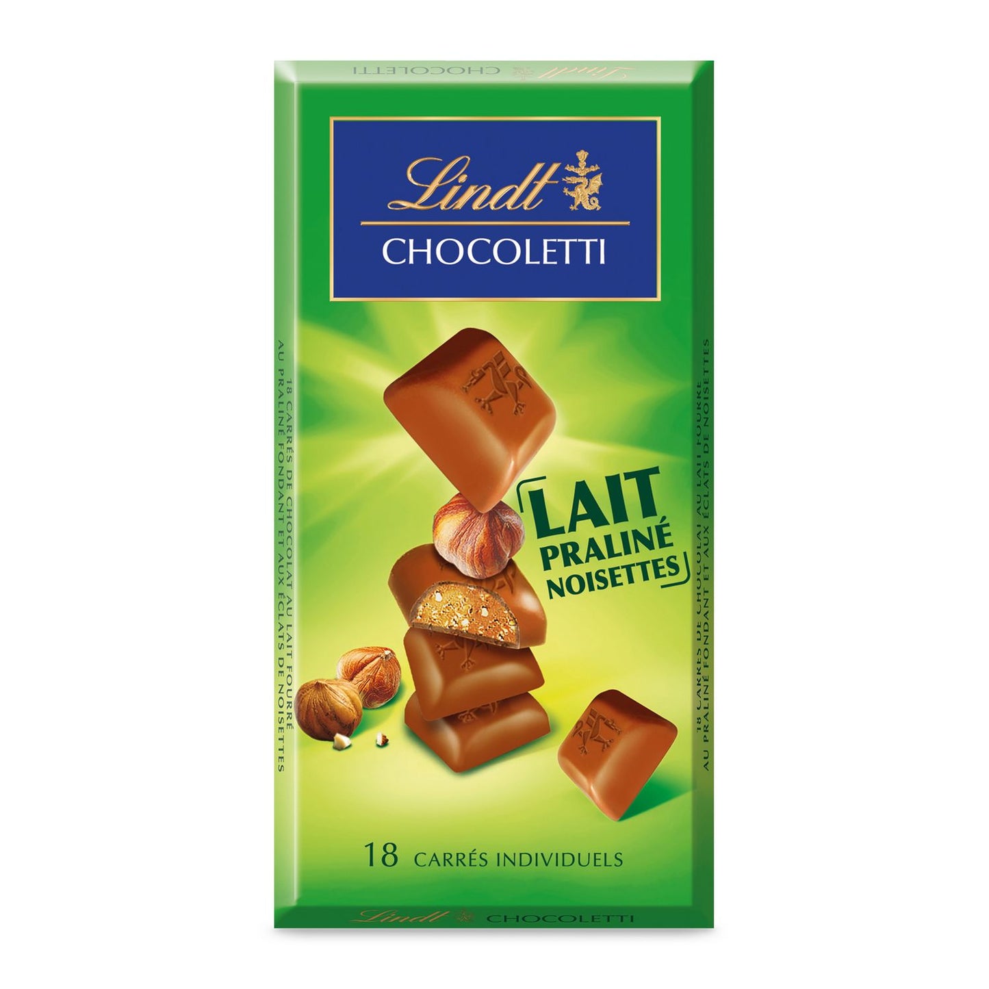 LINDT Chocoletti Milk Chocolate Squares with Praline Hazelnuts 100g