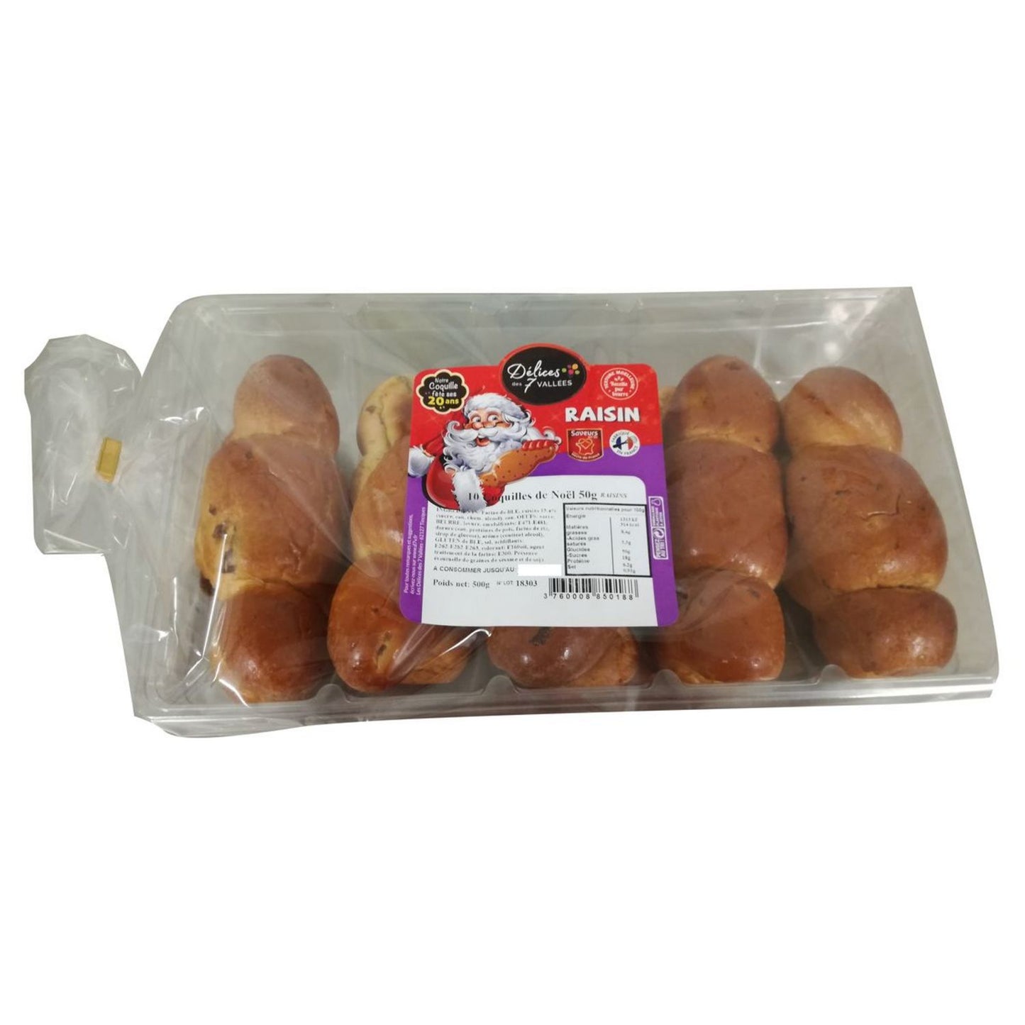 LES DELICES DES 7 VALLEES Coquilles de Noël aux raisins 10x50g