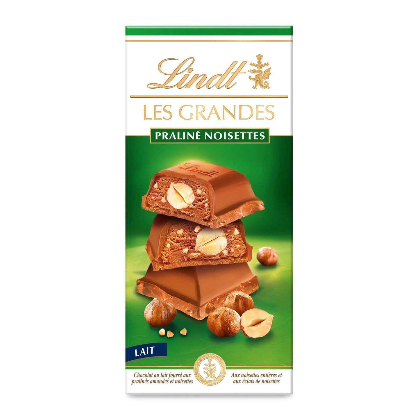 LINDT Les Grandes Milk Chocolate Bar with Praline Hazelnuts 225g