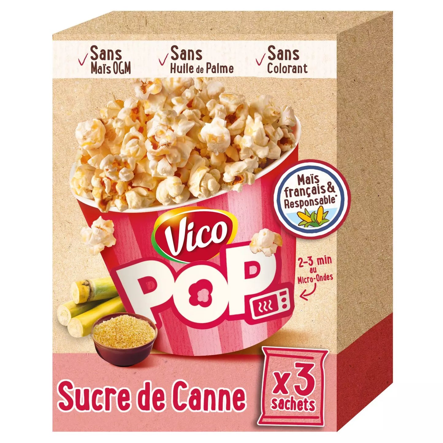 VICO Cane Sugar Popcorn – 3x80g (240g total)