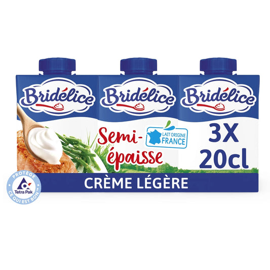 BRIDELICE Crème UHT semi-épaisse légère 18% MG 3x20cl
