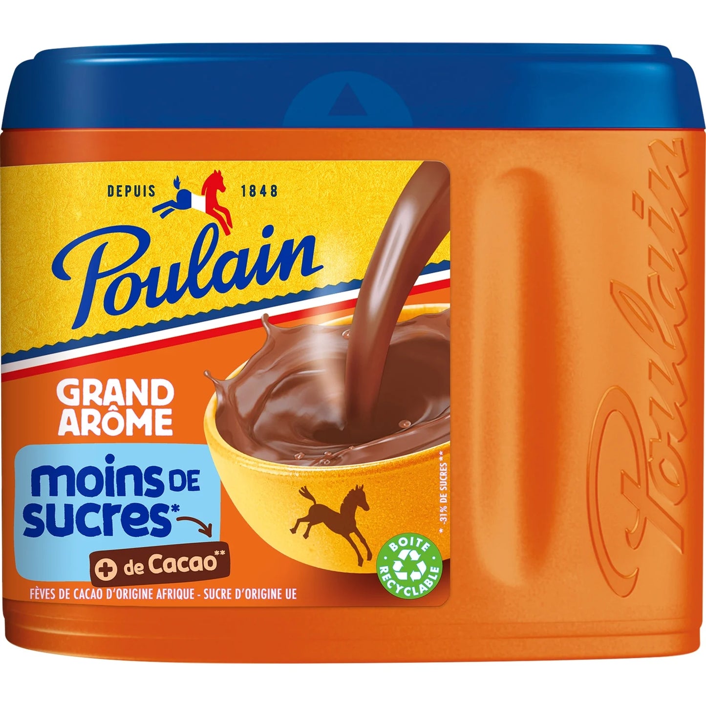 POULAIN Chocolat en poudre Grand Arôme Moins de Sucres - 47% cacao 400g