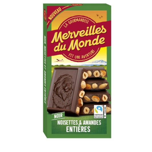 MERVEILLES DU MONDE Tablette de Chocolat Noir Noisettes Amandes Entières 170g