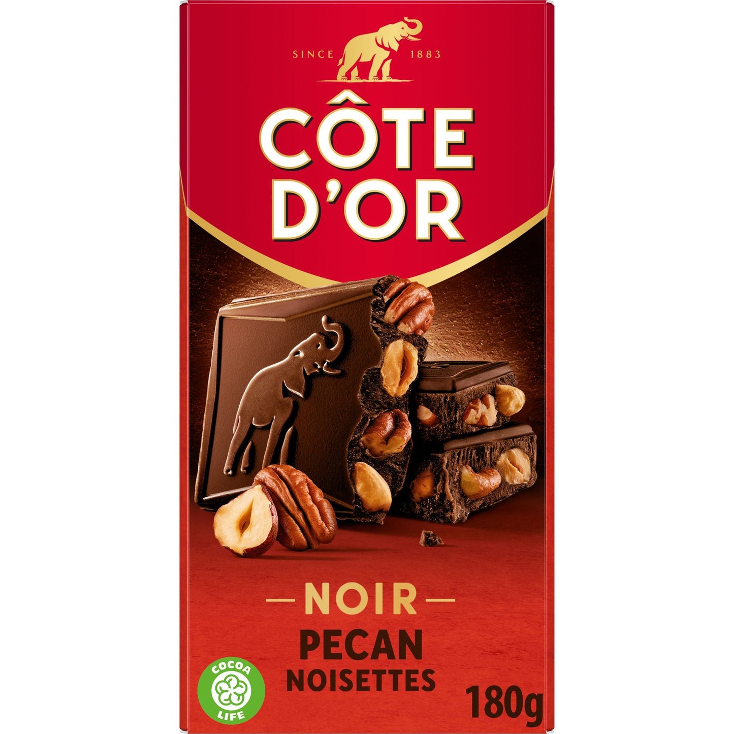 COTE D'OR Tablette de Chocolat Noir Noisettes et Noix de Pécan 180g