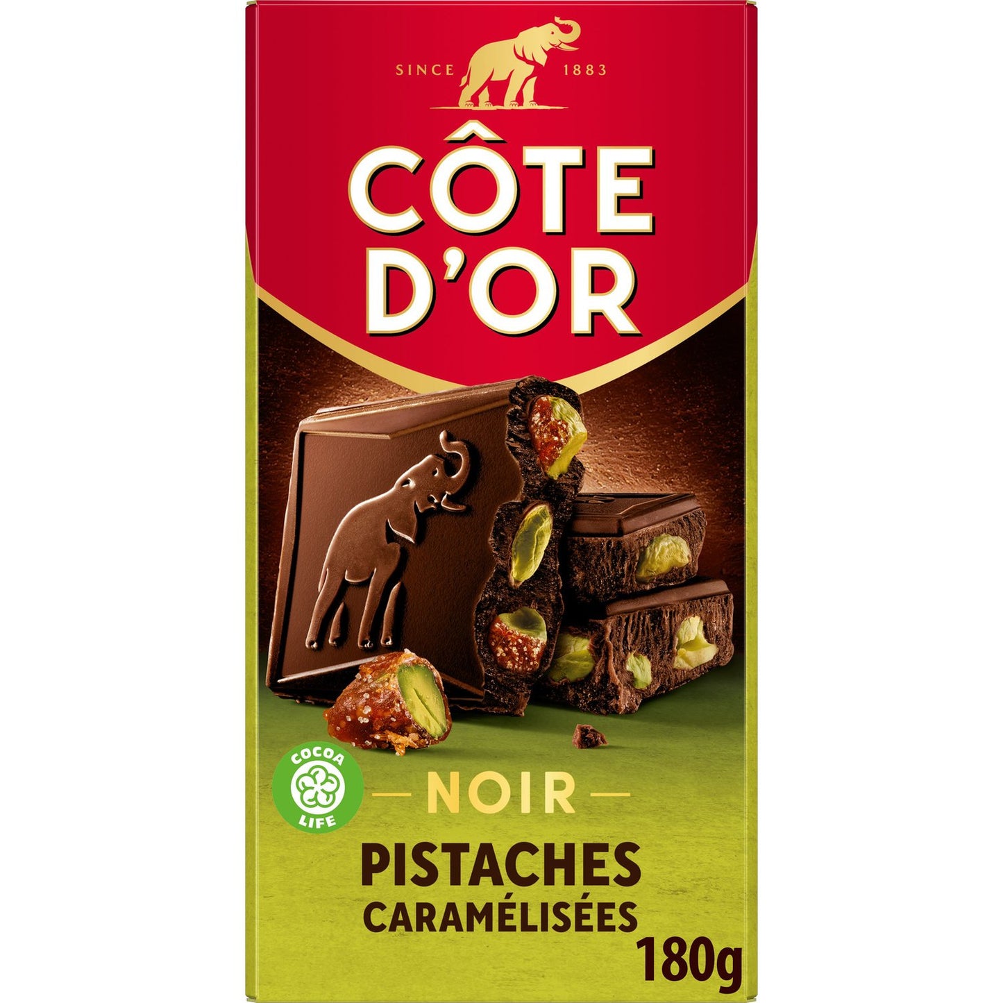 COTE D'OR Tablette de Chocolat Noir Pistaches Caramélisées 180g