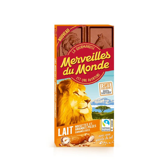 MERVEILLES DU MONDE Chocolat au lait pointe de sel, noisettes et amandes pilées 100g