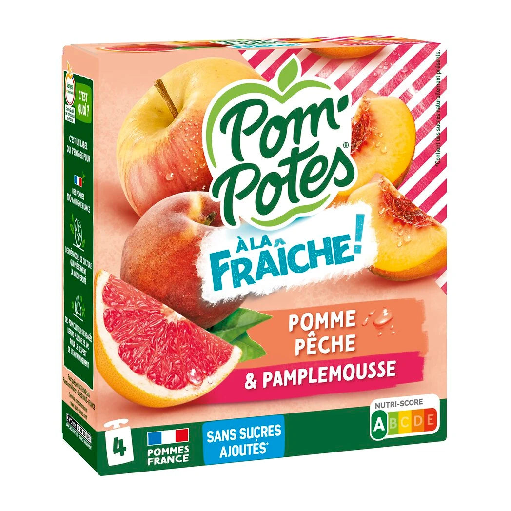 POM'POTES A la Fraiche - compotes pomme pêche pamplemousse 4x90g