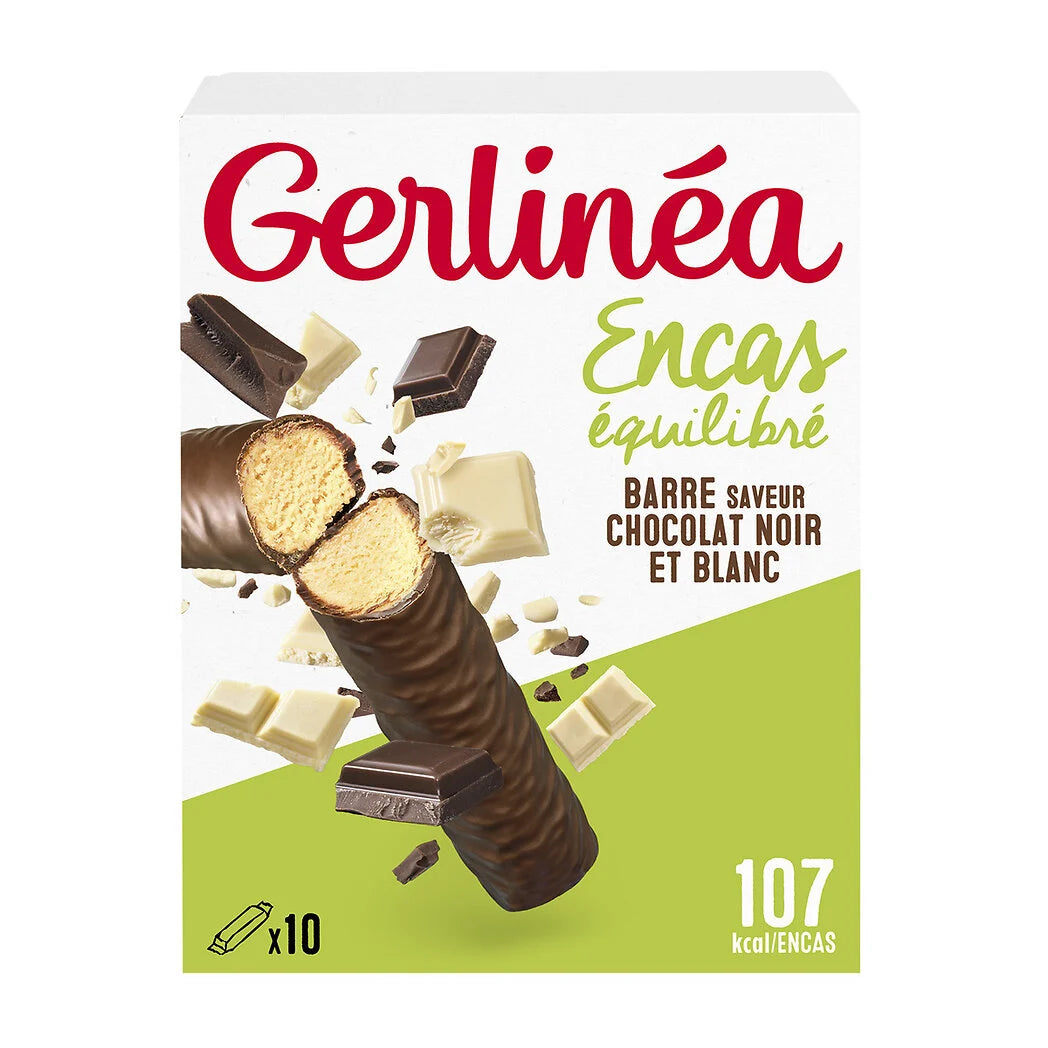 GERLINEA Barres encas saveur chocolat noir et blanc x10 - 310g