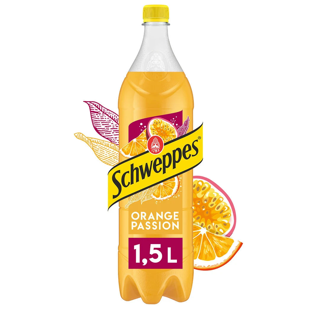 SCHWEPPES Boisson gazeuse saveur orange passion 1.5L