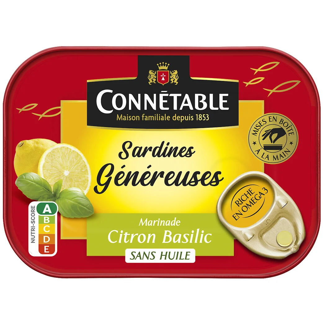 CONNETABLE Sardines généreuses marinade citron-basilic sans huile 140g